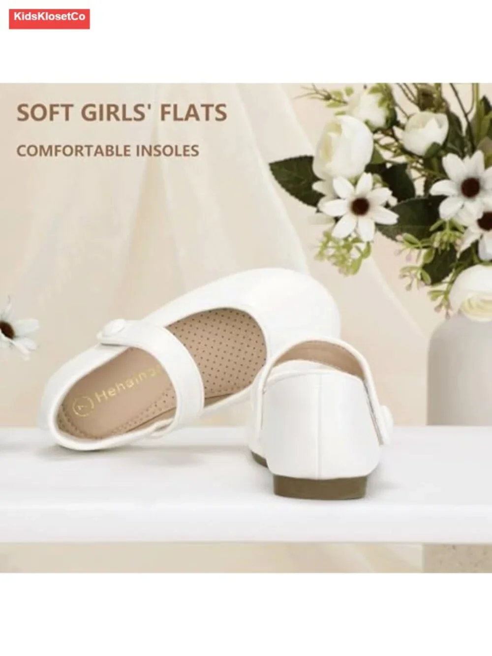 Faux Leather Mary Jane Flats with Hook & Loop Closure for Girls